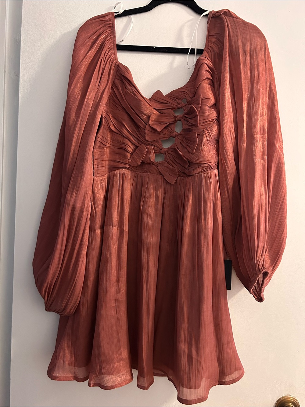 Women's Dusty Rose Bow-Front Long Sleeve Mini Dress